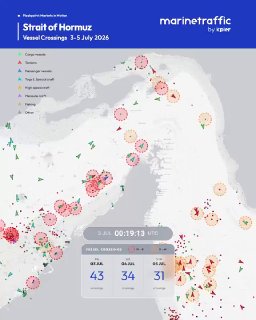 В Ормузском проливе зафиксирован устойчивый трафик судов, несмотря на сообщения об ударах — данные MarineTraffic